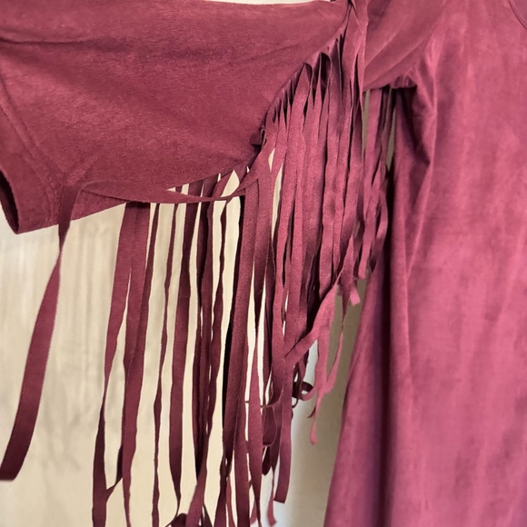 WRANGLER Fringed Suede Dress Cowgirl Country Wester Marron Burgundy Wine Sz XL - Picture 6 of 12